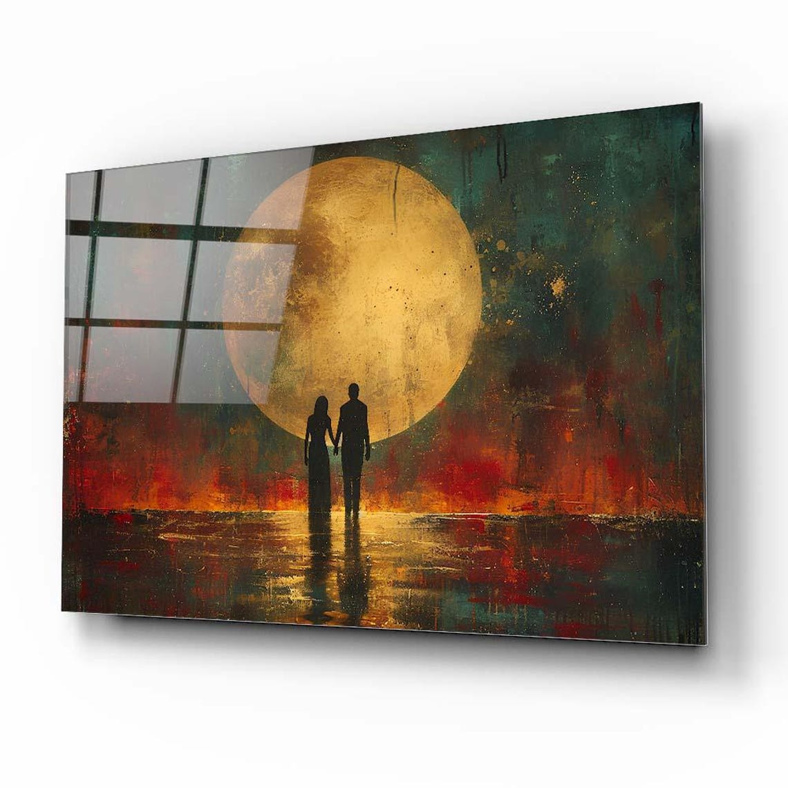 Couple Silhouette Golden Moon Romantic Night Walk Art Poster - Image 2