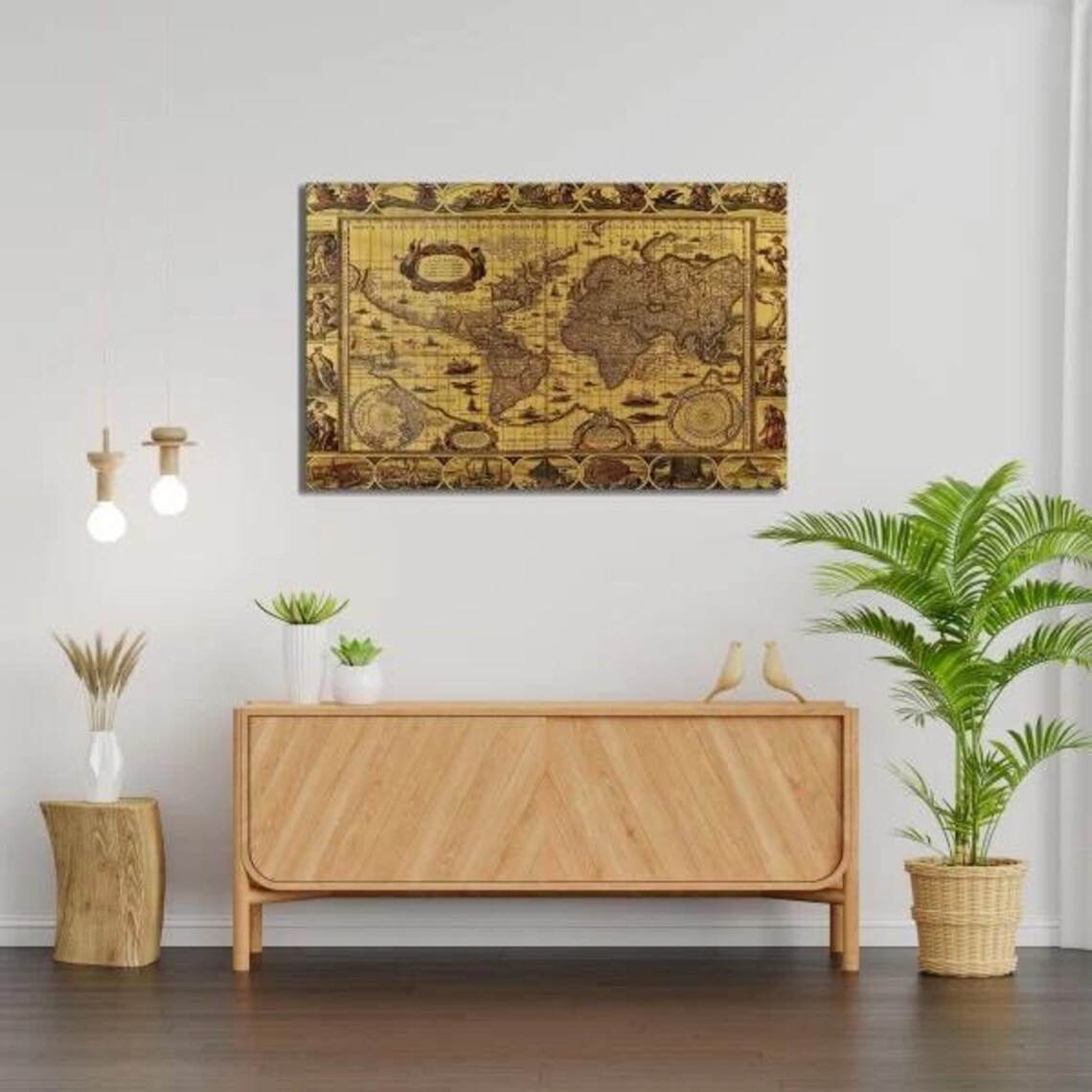 Vintage Antique Gold World Map On Tempered Glass Travel Art Poster