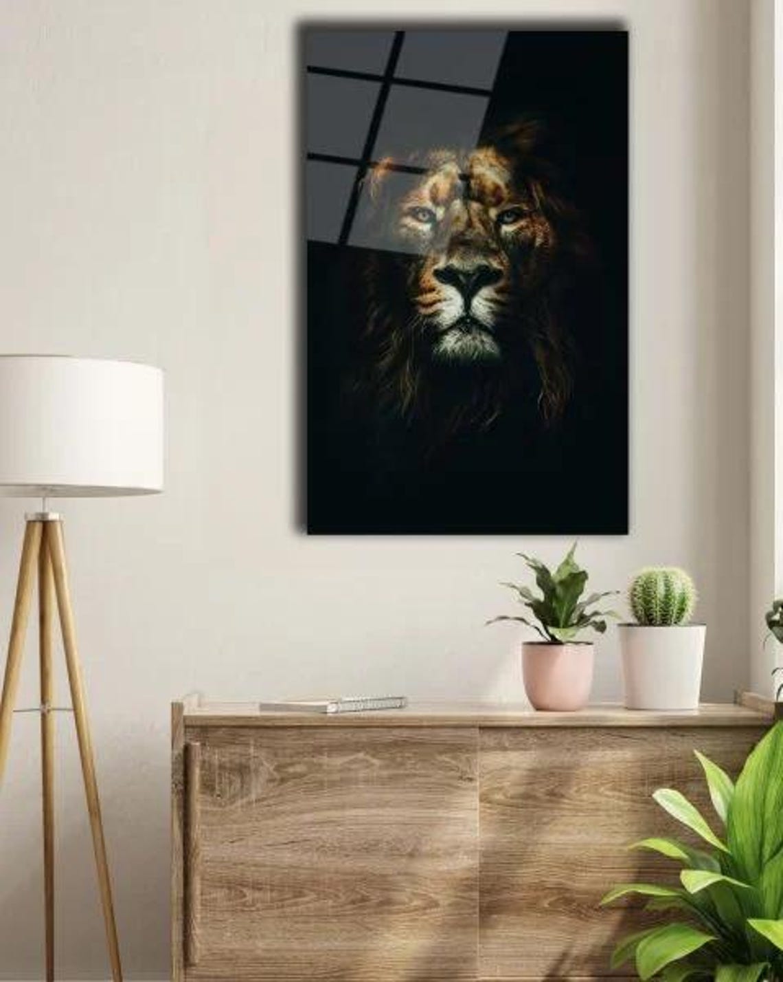 Majestic Lion Portrait Dark Background Powerful Wildlife Art Poster - Image 3