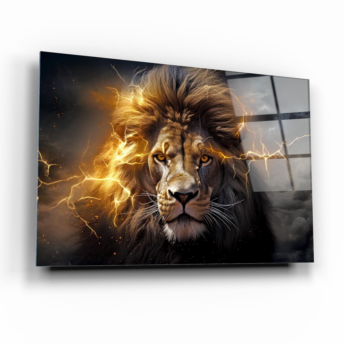 Majestic Lion Portrait Wall Art Tempered Glass Print Modern Animal Wall Decor Luxury Glass Wall Art For Home And Office - Image 2