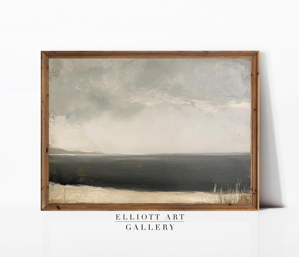 Muted Abstract Coastal Painting Grey Horizon Seascape Poster
