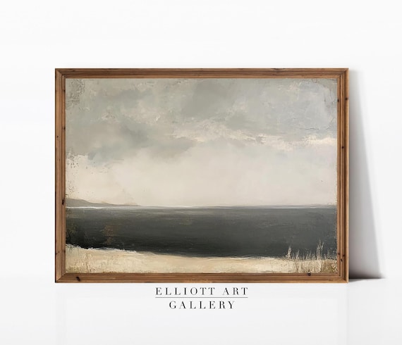 Muted Abstract Coastal Painting Grey Horizon Seascape Poster