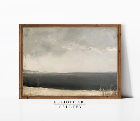 Muted Abstract Coastal Painting Moody Seaside Wall Art Vintage E108