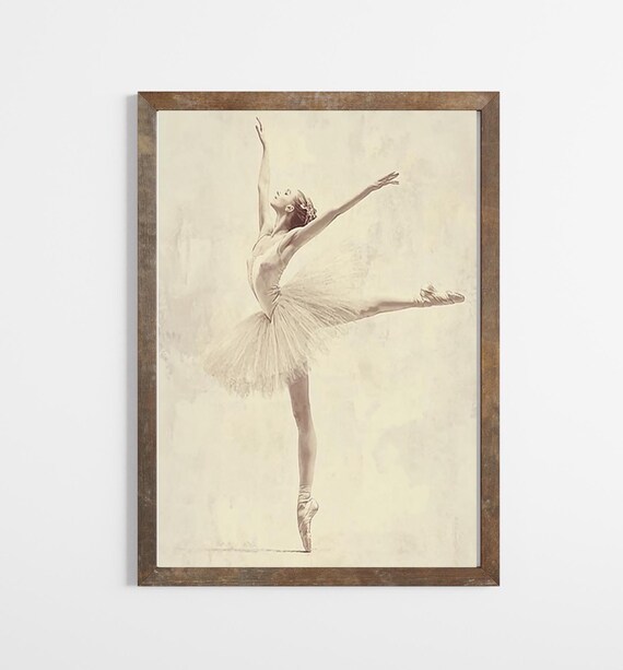 Vintage Ballerina in White Tutu Sepia Graceful Ballet Art Poster