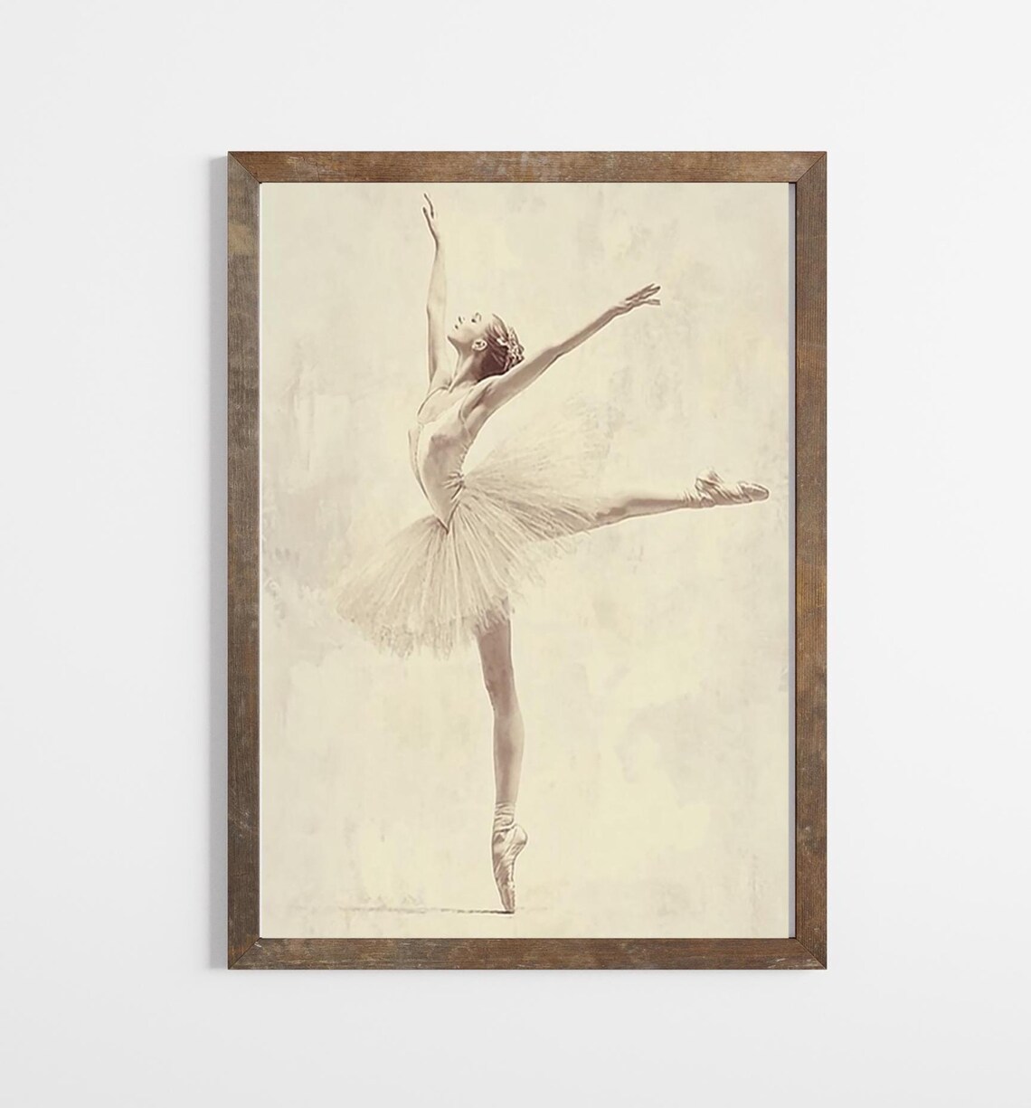 Vintage Ballerina in White Tutu Sepia Graceful Ballet Art Poster