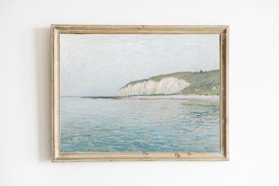 Vintage Seascape Muted Seaside Landscape In The Style Of Monet Cottage Decor Beach E496