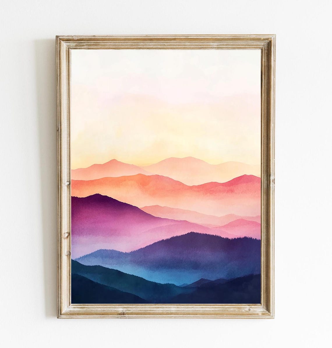 Colorful Gradient Mountain Ranges Watercolor Sunset Abstract Poster