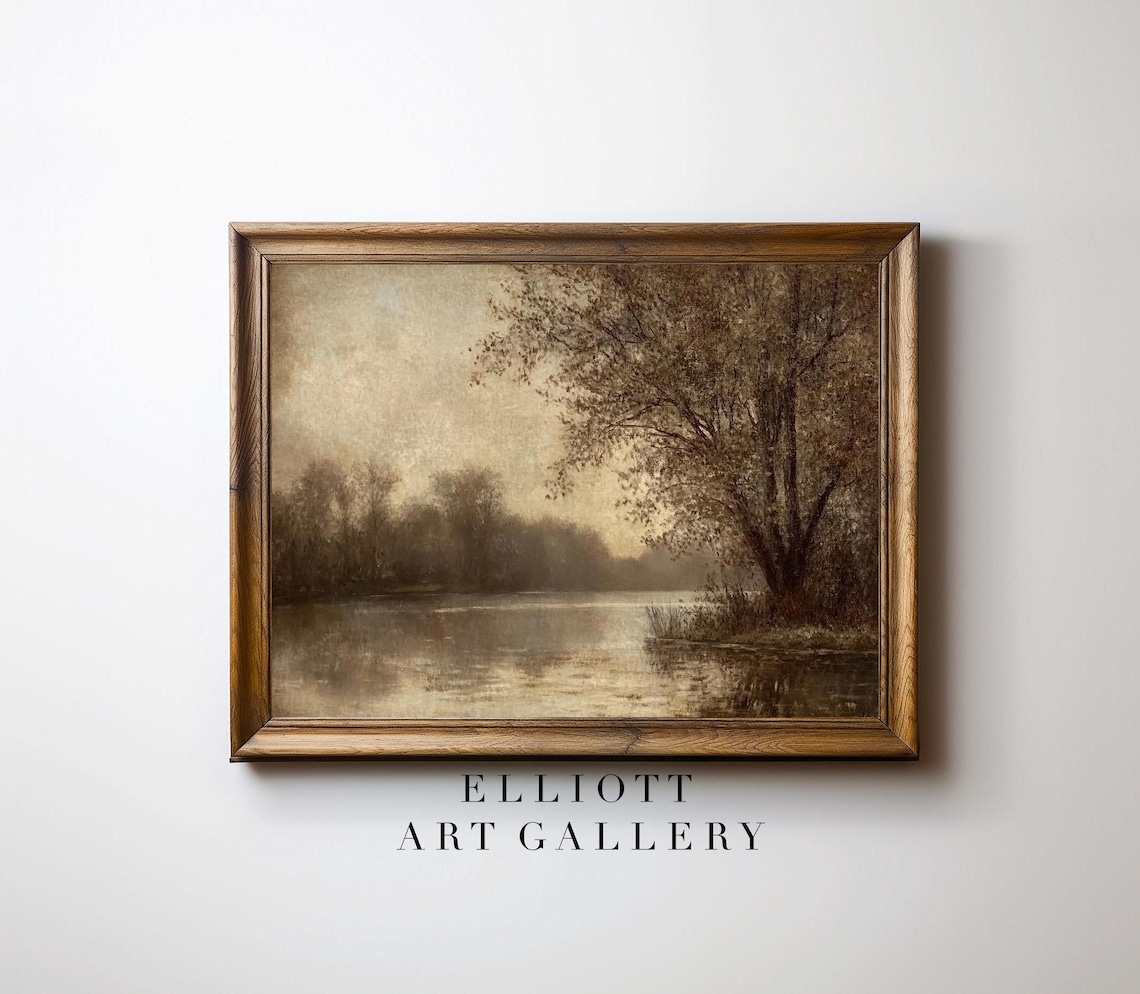 Vintage Landscape Art Print, Moody Fall Decor