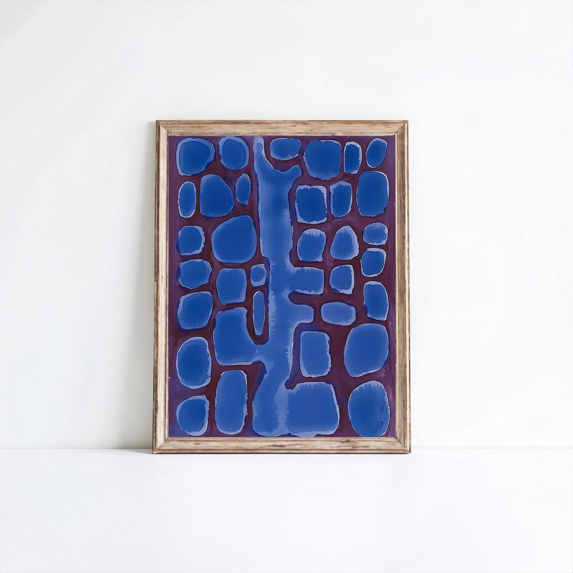 Midnight Blue Organic Drip Shapes Abstract Modern Boho Wall Art