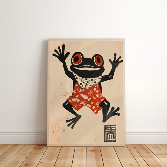 Japanese Frog Art Inspired By Matsumoto Hoji Poster Vintage Print Funny Animal Minimalist E807