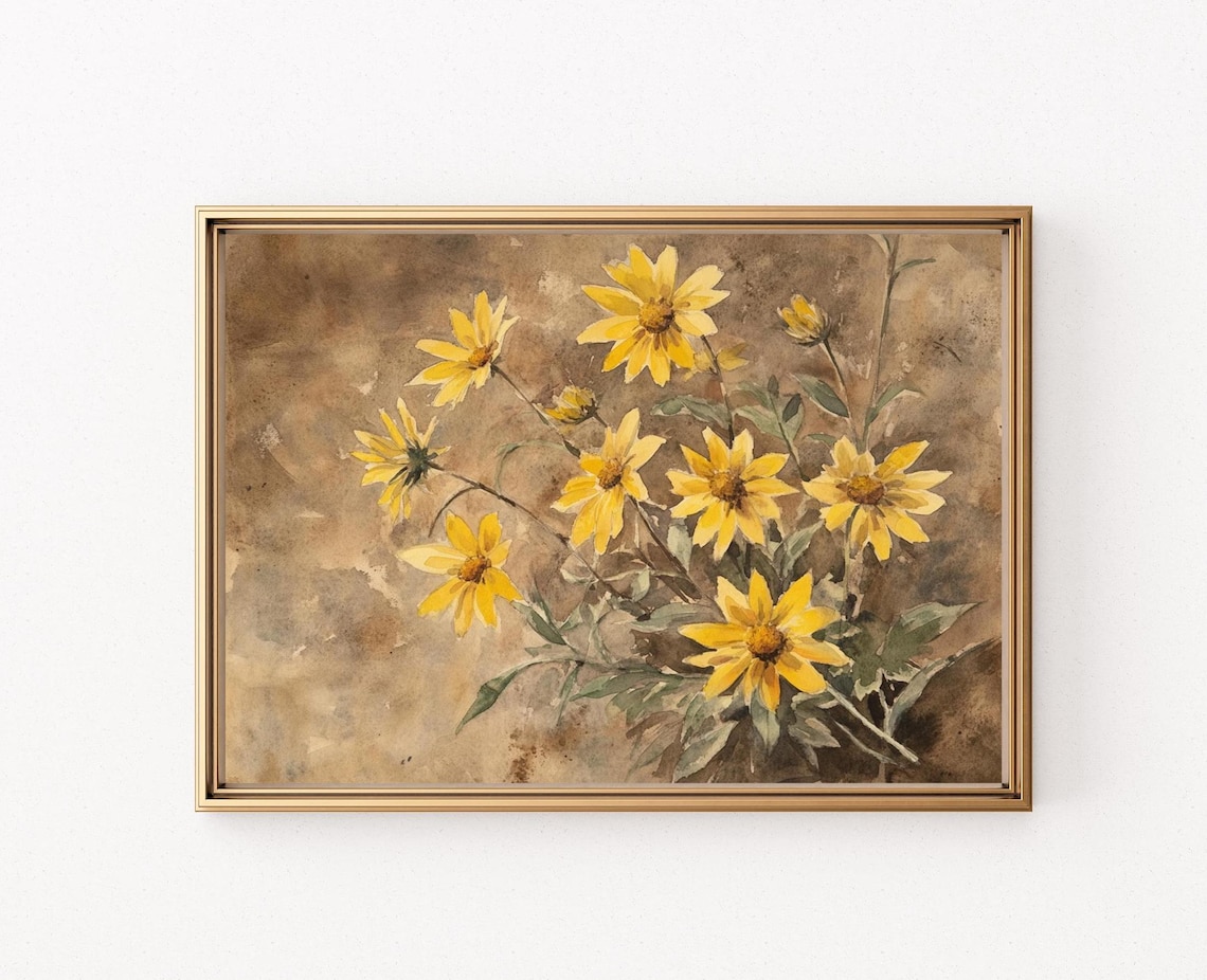 Vintage Yellow Daisies Art Print, Country Farmhouse