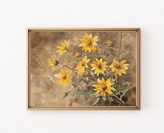 Vintage Yellow Daisies Art Print, Country Farmhouse