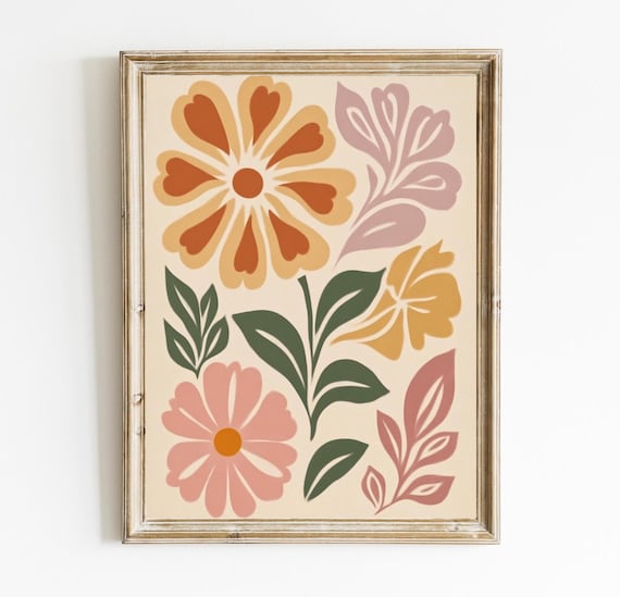 Boho Abstract Floral Botanical Muted Spring Wall Decor Terracotta Print Nurserywall E434