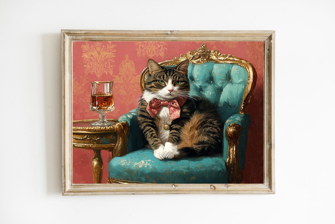 Gentleman Tabby Cat in Bow Tie Vintage Style Animal Art Poster