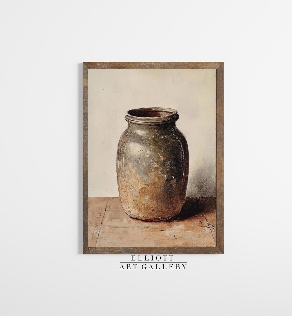 Vintage Kitchen Painting, Rustic Pottery Still Life