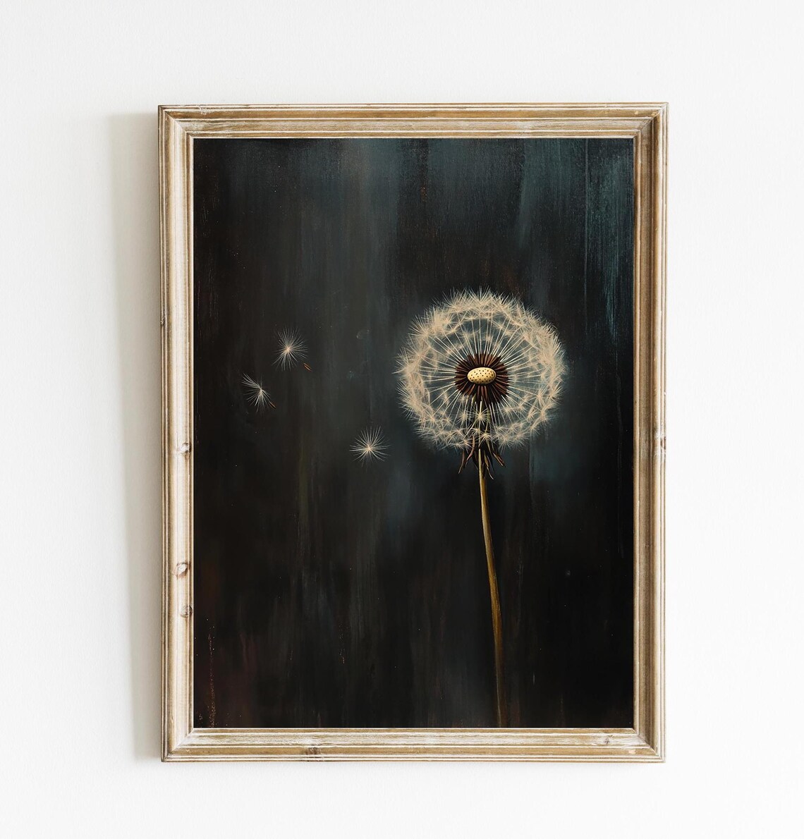 Dandelion Painting Vintage Print, Dark Botanical Decor