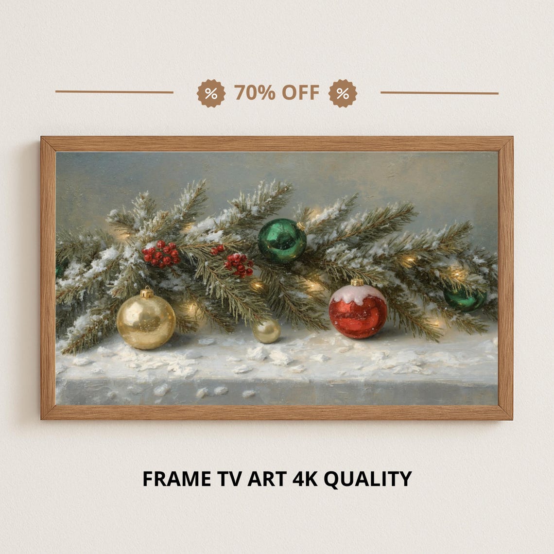 Samsung Frame Tv Art Glass Ornaments On Snowy Pine Christmas Still Life