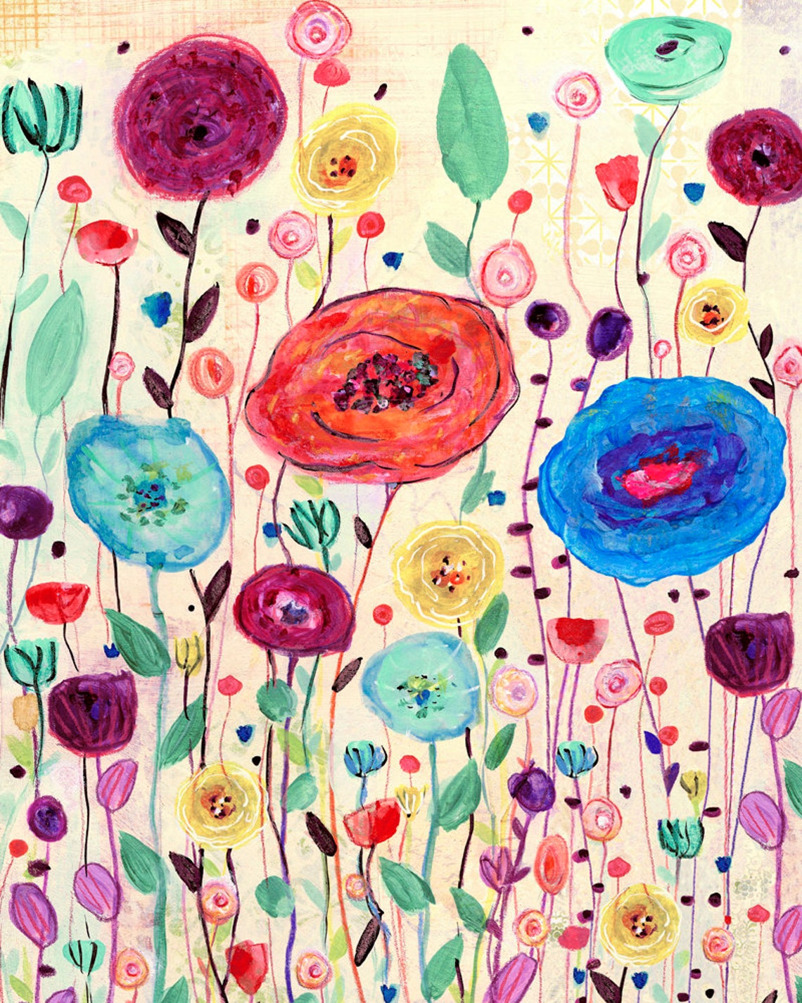 Whimsical Colorful Wildflower Meadow Abstract Floral Art Poster