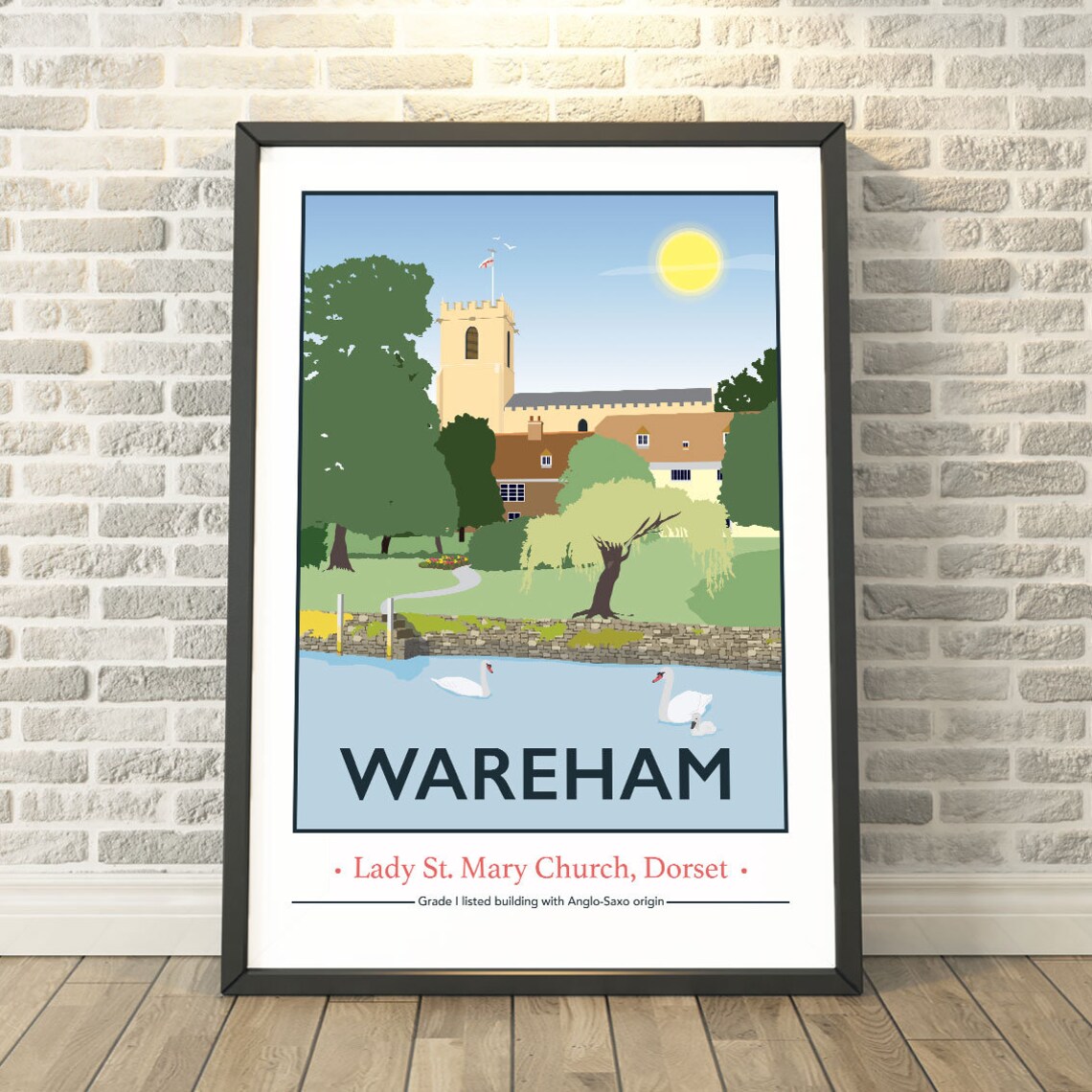 Wareham Dorset Lady St Mary Church Retro Travel Souvenir Poster