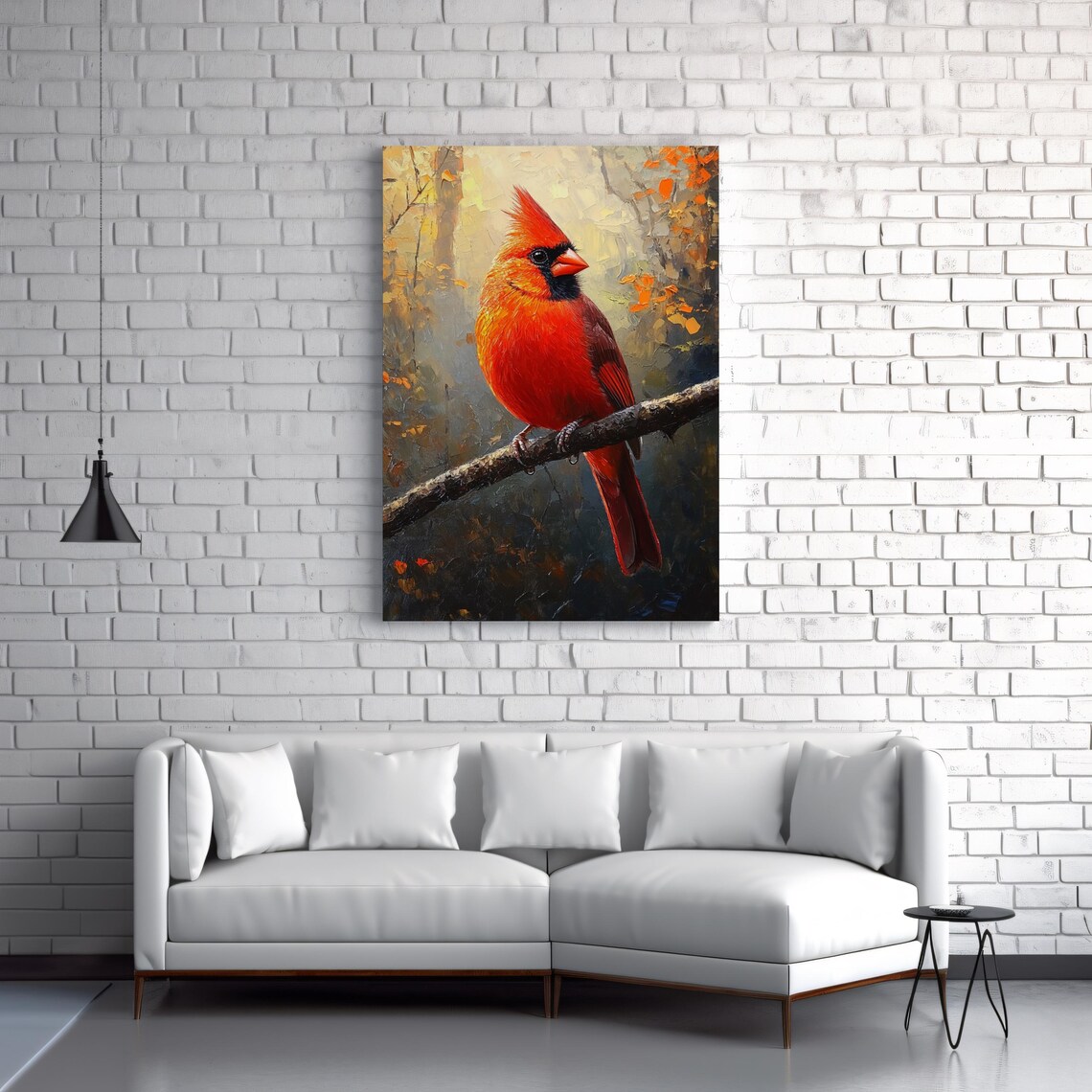 Northern Cardinal Red Bird Branch Oil Painting Wildlife Art Poster