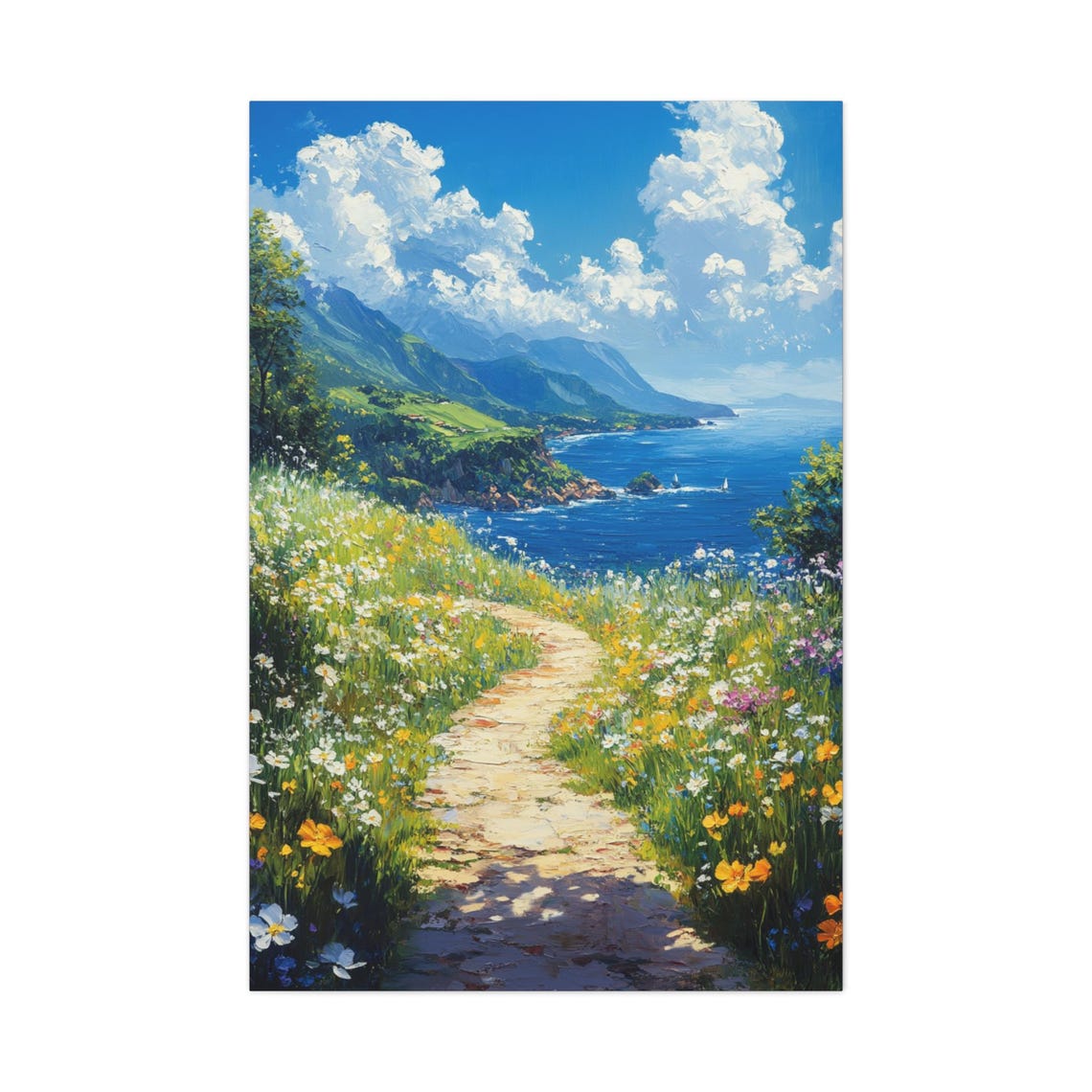 Wildflower Coastal Path Ocean Bay Mountain View Travel Poster - Image 3