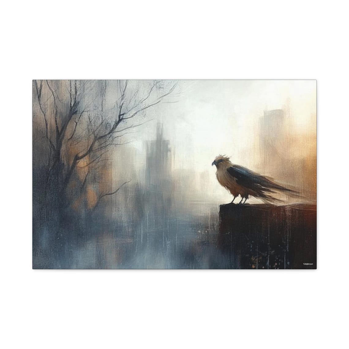 Solitary Raven Dawn Mist Abstract Dark Moody Bird Art Poster - Image 2