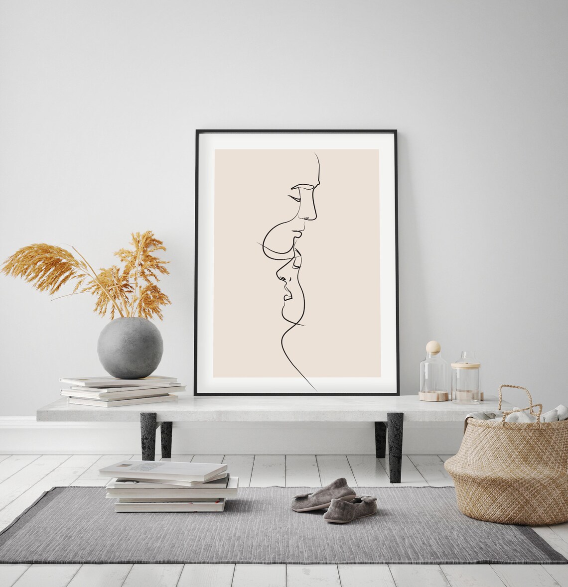 One Line Kiss Couple Minimalist Romantic Anniversary Art Poster