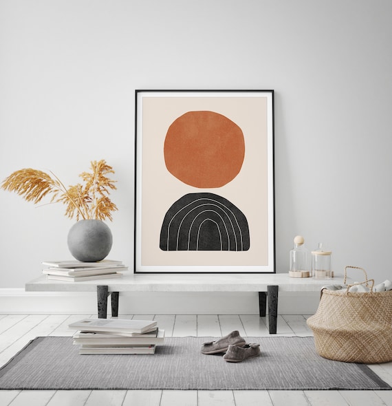 Terracotta Sun Over Black Arch Boho Abstract Geometric Poster