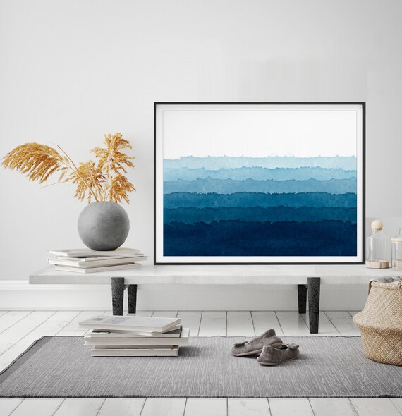 Abstract Landscape Watercolor Painting Abstract Watercolor Modern Watercolor Print Artwater Painting Blue Mountain Reflection Art Nature