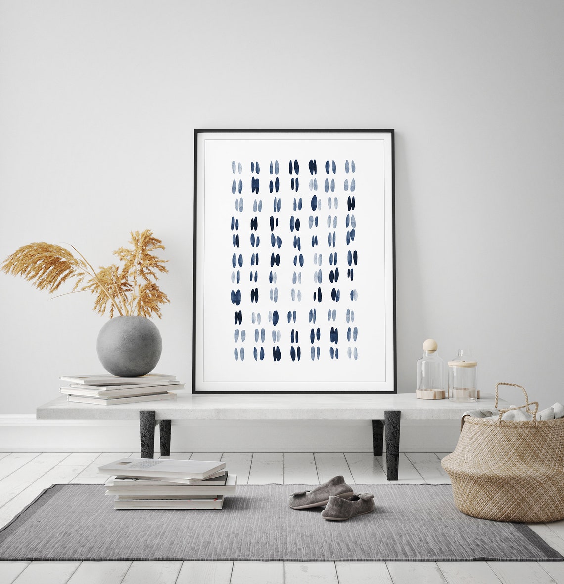 Blue Watercolor Dash Pattern Minimalist Abstract Modern Decor Poster