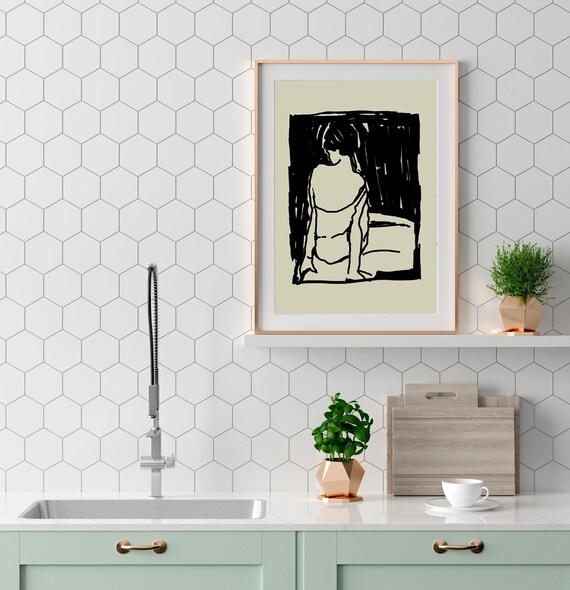 Seated Woman Bold Abstract Black Ink Sketch Modern Art Poster