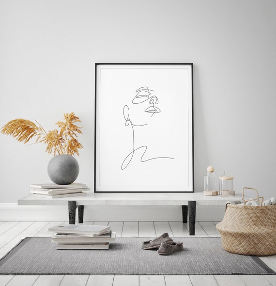 Face Contour Drawing Sketch Art Woman In One Single Line Black And White Female Poster Minimalist Beauty Illustration Print