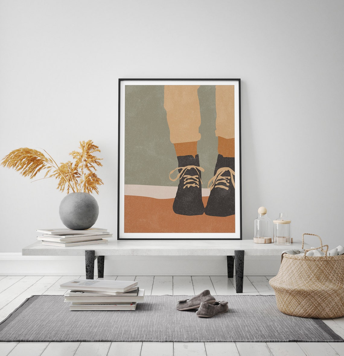 Rolled Jeans Lace-Up Sneaker Feet Boho Modern Figure Art Poster