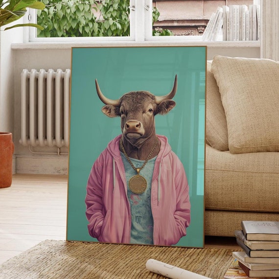 Funny Highland Cow Print Animal Wall Art Trendy Room Decor Funky Poster