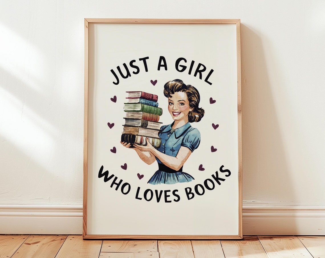 Just A Girl Who Loves Books Watercolor Retro Reader Quote Poster