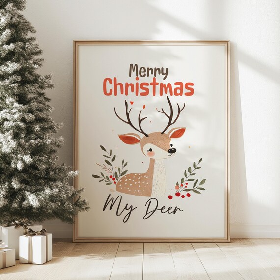 Christmas Reindeer Print Cute Deer Art Print Cozy Christmas Decor Christmas Wall Art Festive Holiday Prints