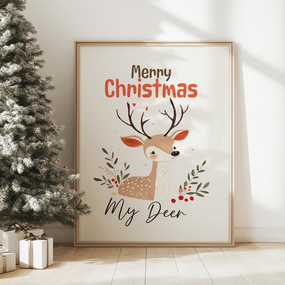 Merry Christmas My Deer Cute Woodland Reindeer Holiday Poster