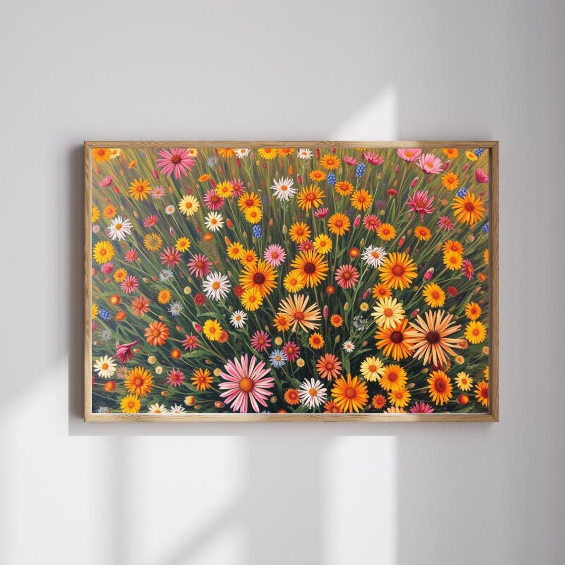 Vibrant Wildflower Field Colorful Daisy Meadow Dense Floral Print