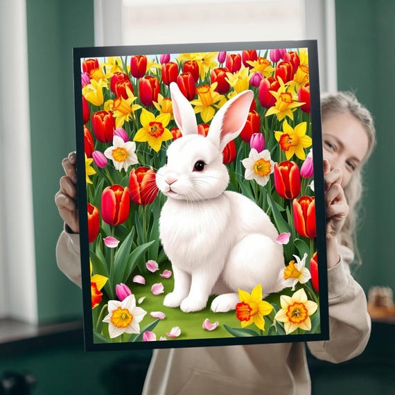 Rabbit Garden Jigsaw Puzzle Tulips And Daffodils Relaxing Hobby
