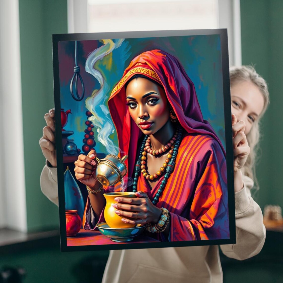 Ethiopian Coffee Ceremony Woman Vibrant Cultural Portrait Poster