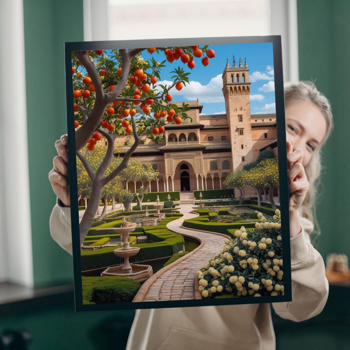 Alhambra Palace Granada Orange Trees Moorish Garden Landmark Poster