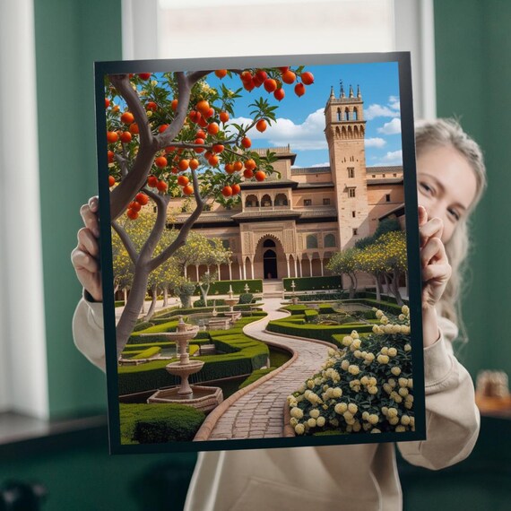 Alhambra Palace Granada Orange Trees Moorish Garden Landmark Poster