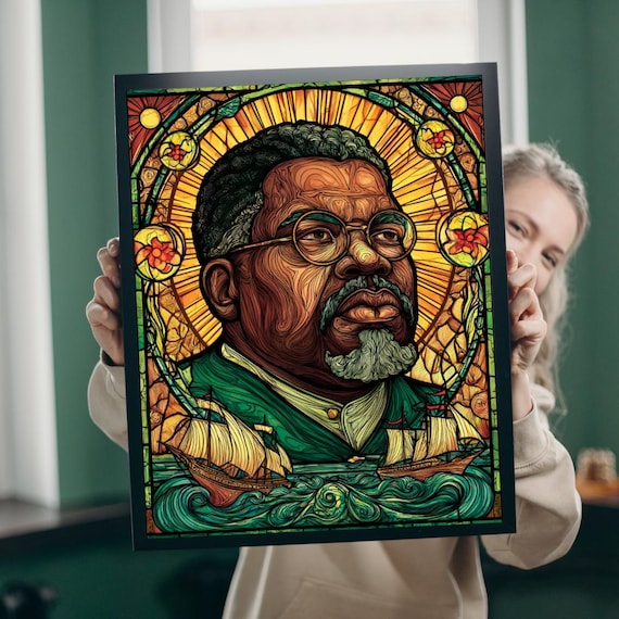 Marcus Garvey Stained Glass Portrait Sailing Ships Ocean Poster