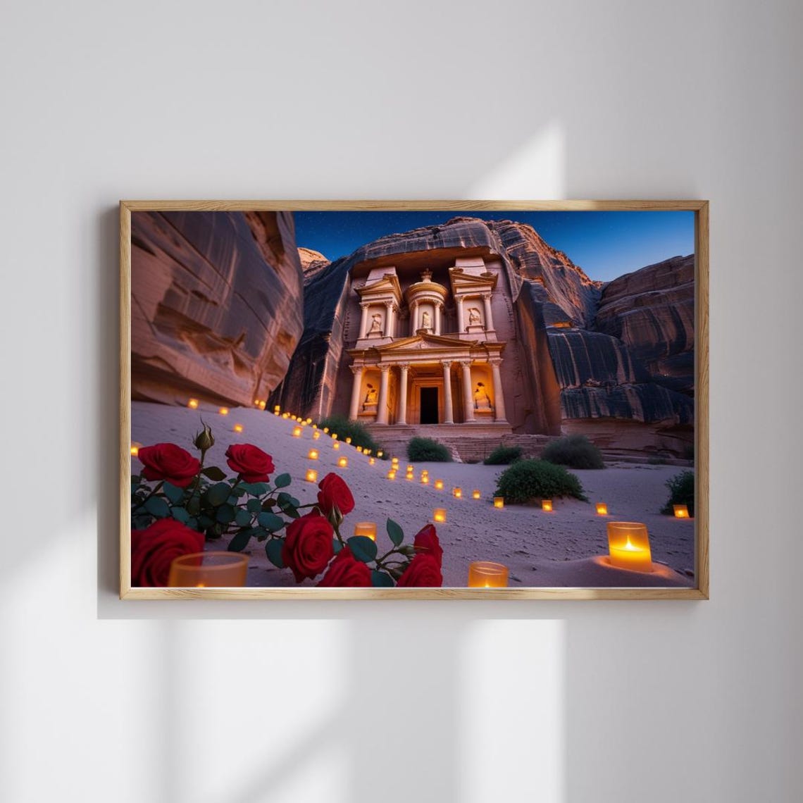 Petra Treasury Night Candlelight Desert Rose Stone Facade Poster