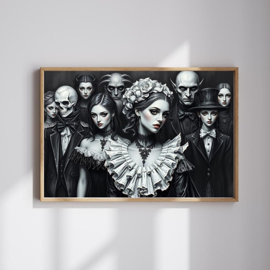 Elegant Gothic Vampire Gathering Black And White Portrait Art Poster