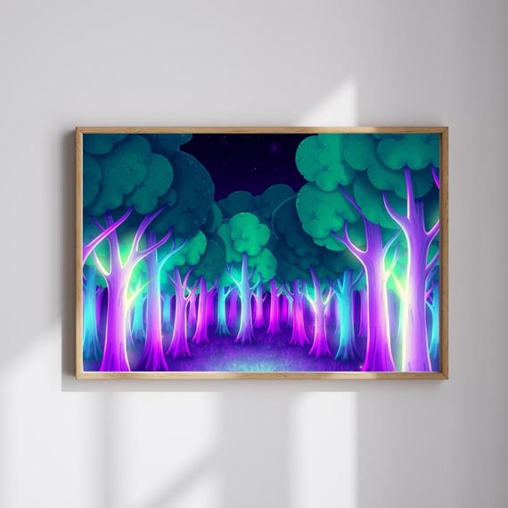 Neon Forest Jigsaw Puzzle Abstract Purple Green Fantasy Art