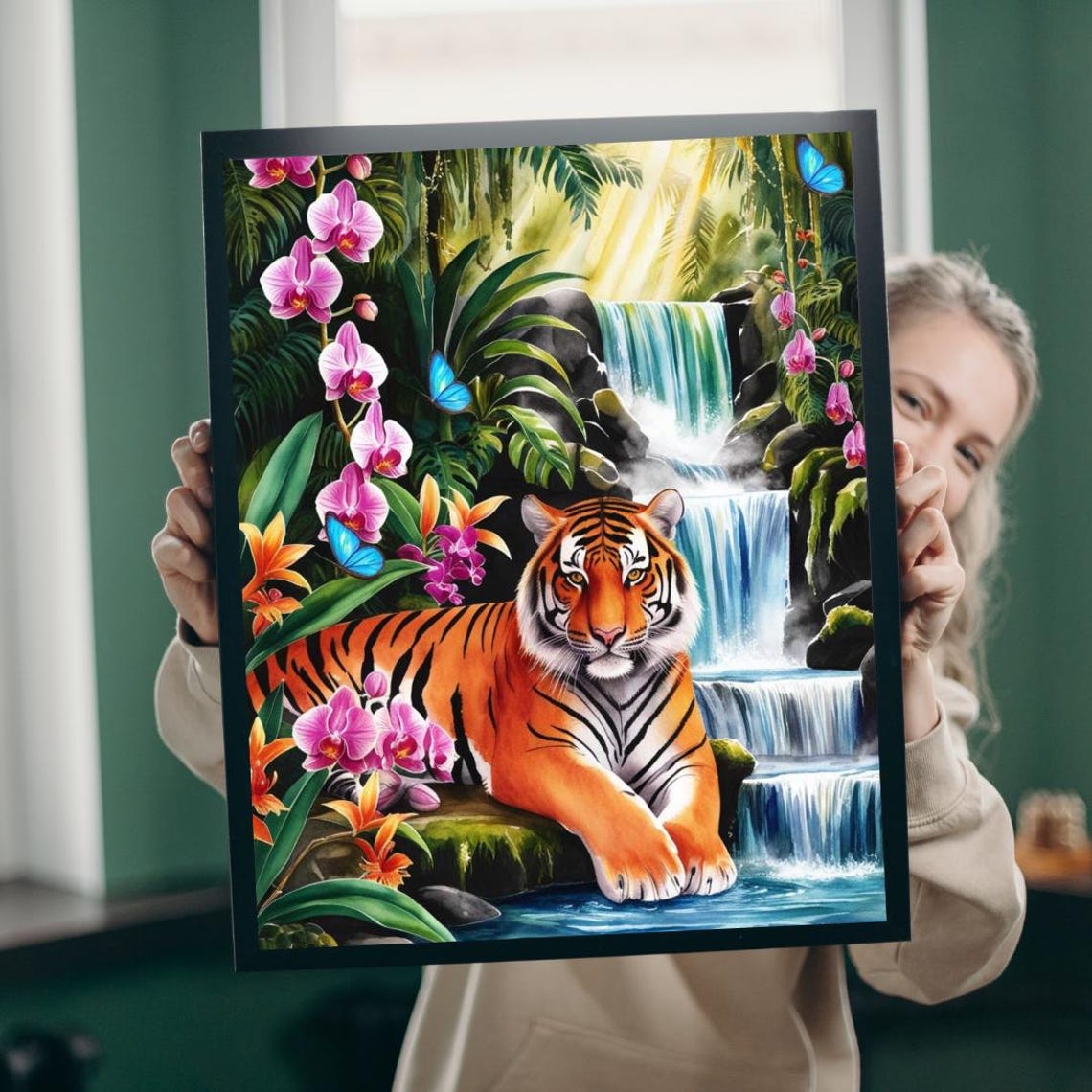 Tiger And Waterfall Puzzle Jungle Wildlife Jigsaw 1101014 Piece