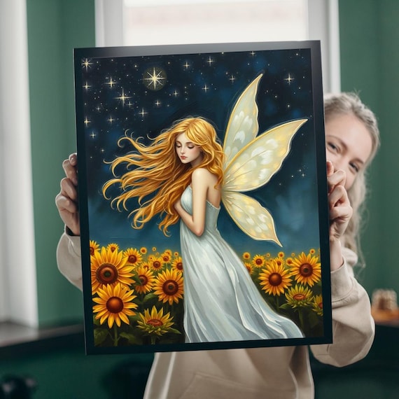 Starry Night Fairy Jigsaw Puzzle Sunflower Field Under Moonlight