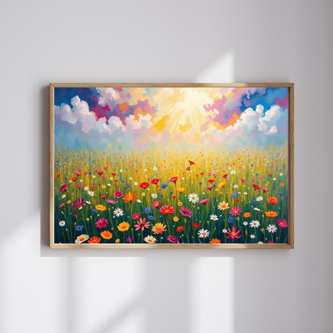 Sunrise Wildflower Field Meadow Radiant Sky Colorful Floral Art Print