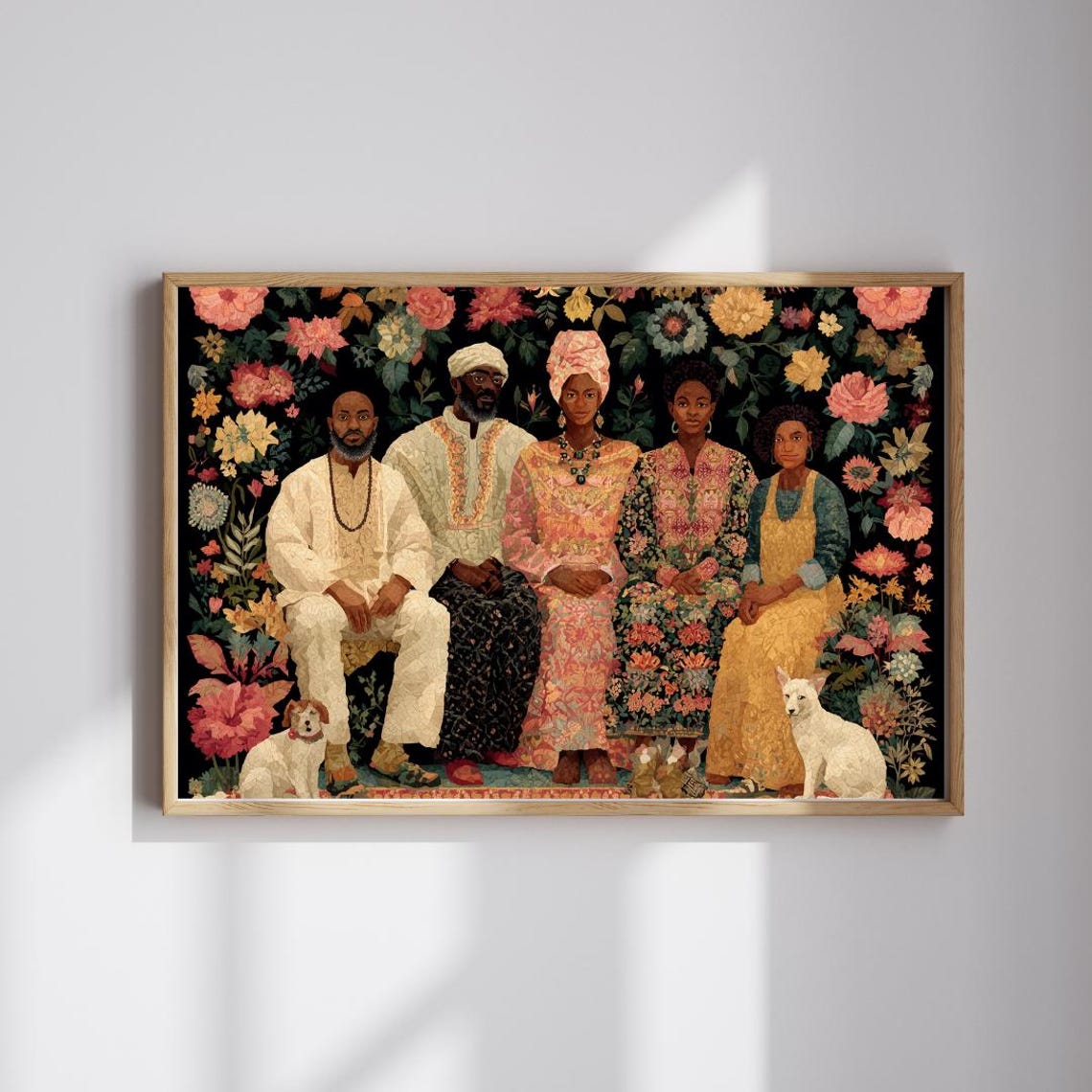 Black Family Portrait Lush Floral Traditional Attire Art Poster